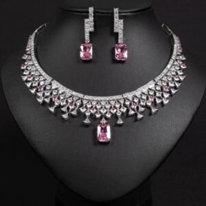 Necklace silver pink squares