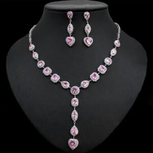 Necklace silver pink hearts